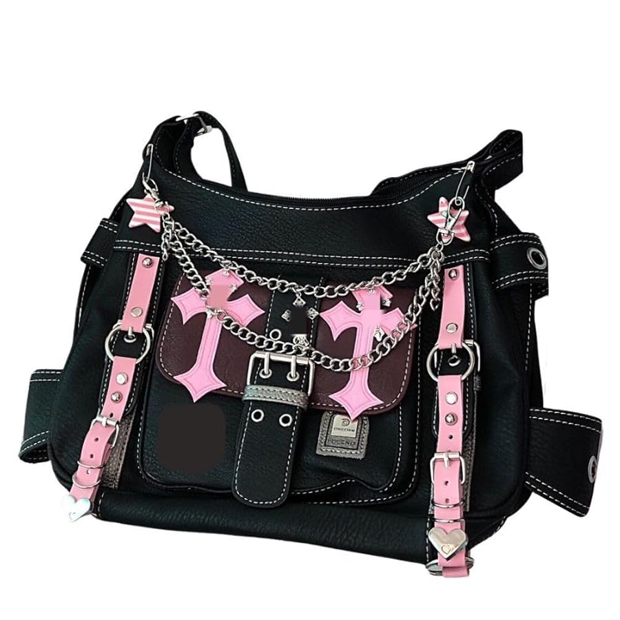 00s master piece messenger bag Y2K 馬革 Y2K Messenger Bag Women Punk Cross Gothic Leather Tote Bag
